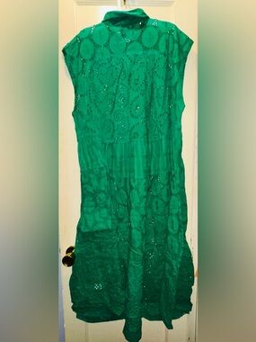 Jade Gypsy Vibrant Green Eyelet Button-Up Dress